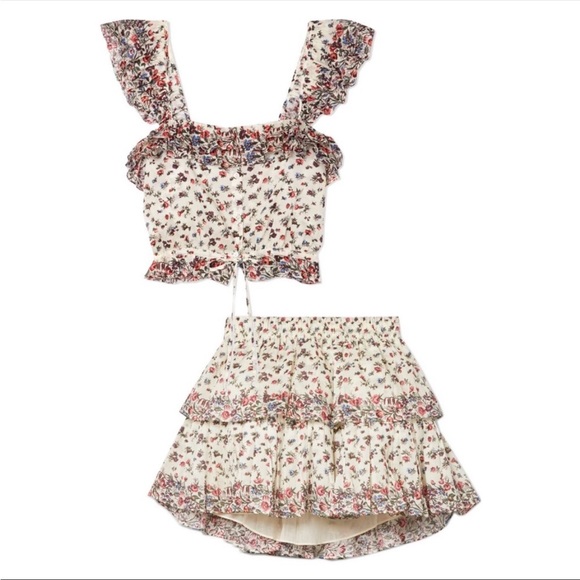 LoveShackFancy Ruffle Mini Dress in Cream Floral size XS - Picture 3 of 6